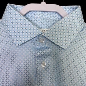 Collars & Co Polo Shirt Mens Large Blue Ocean Key Golf Preppy Dress Collar NEW